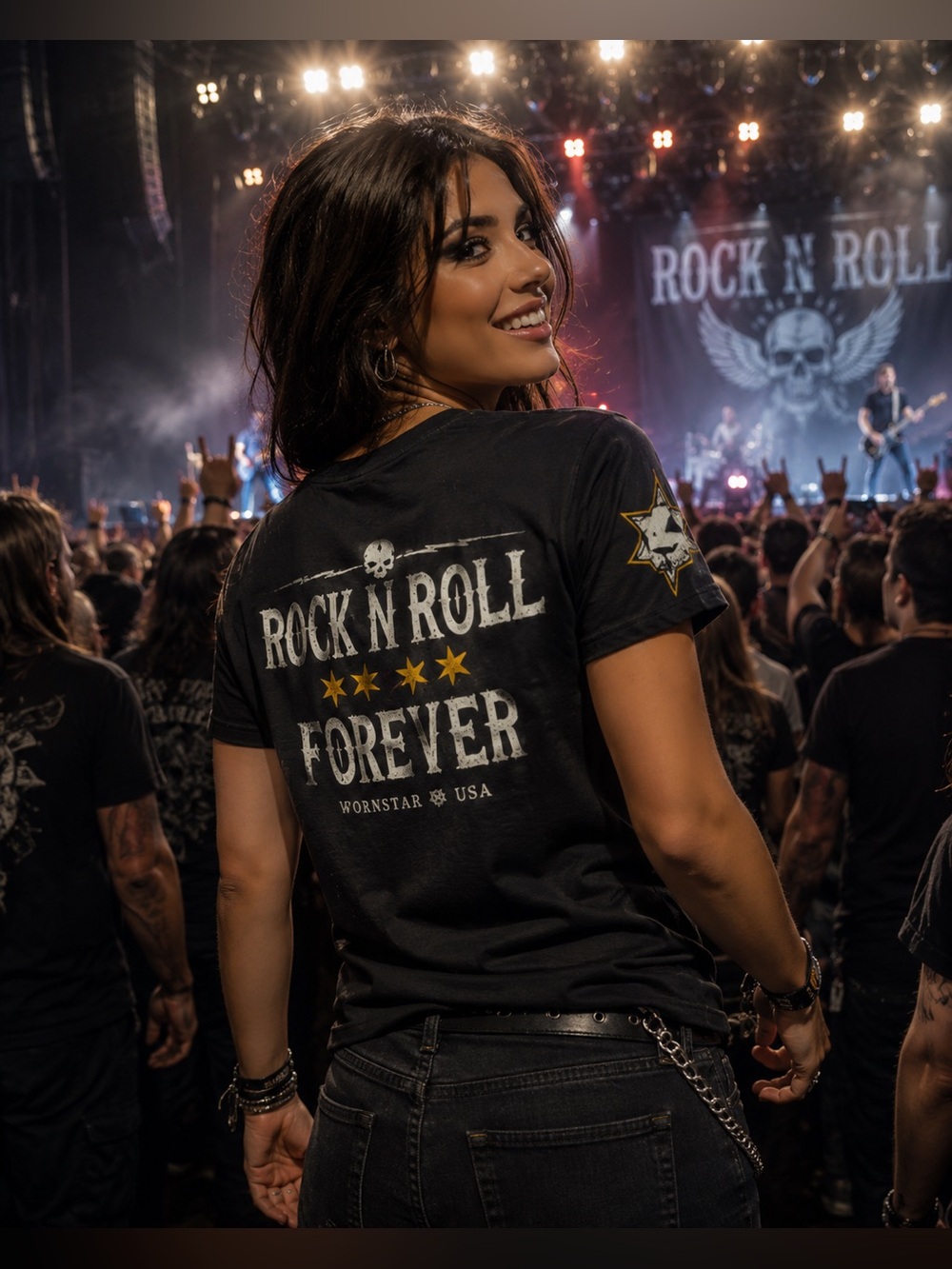 “Rock N Roll Forever” Skull Graphic Tee - by Wornstar - Picture 2 of 6